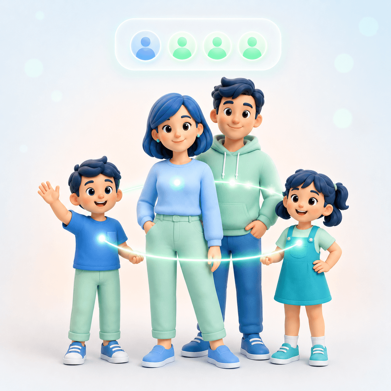 A small family of figures sharing care responsibilities together